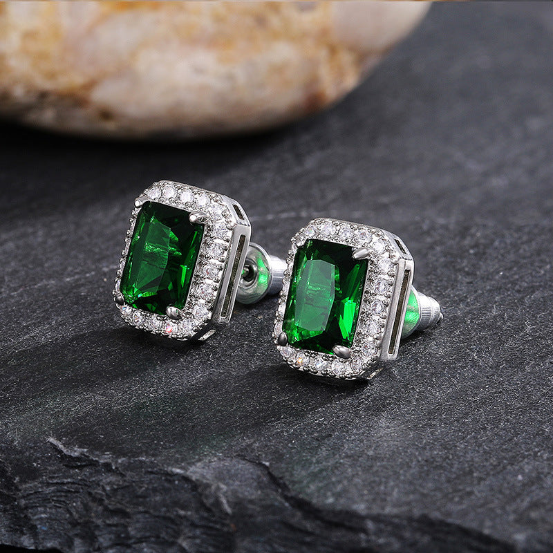 Wholesale Square Green Zircon Copper Earrings