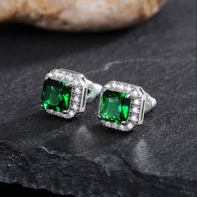 Wholesale Square Green Zircon Copper Earrings