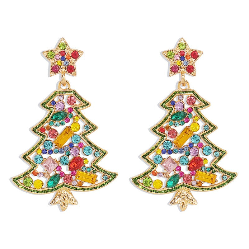 Wholesale Christmas Colored Diamond Pearl Christmas Tree Star Earrings