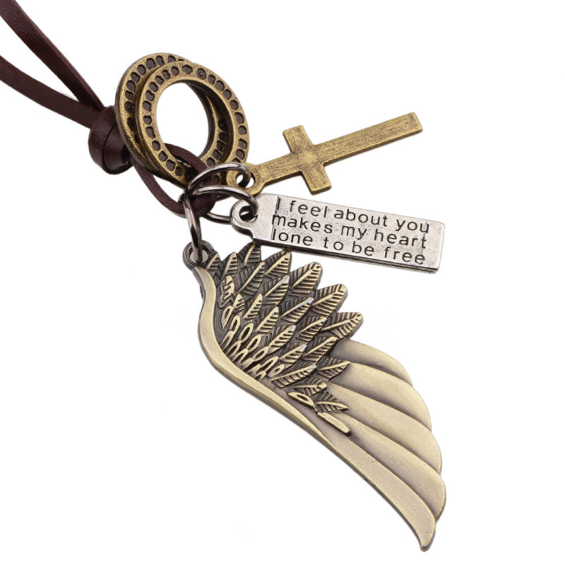 Wholesale Angel Wings Genuine Leather Necklaces