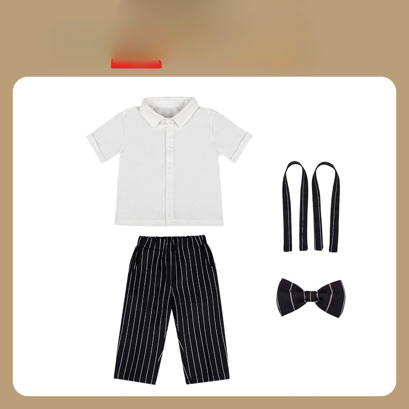 Wholesale Children's Cotton Short Sleeved Shoulder Belt Pants Set