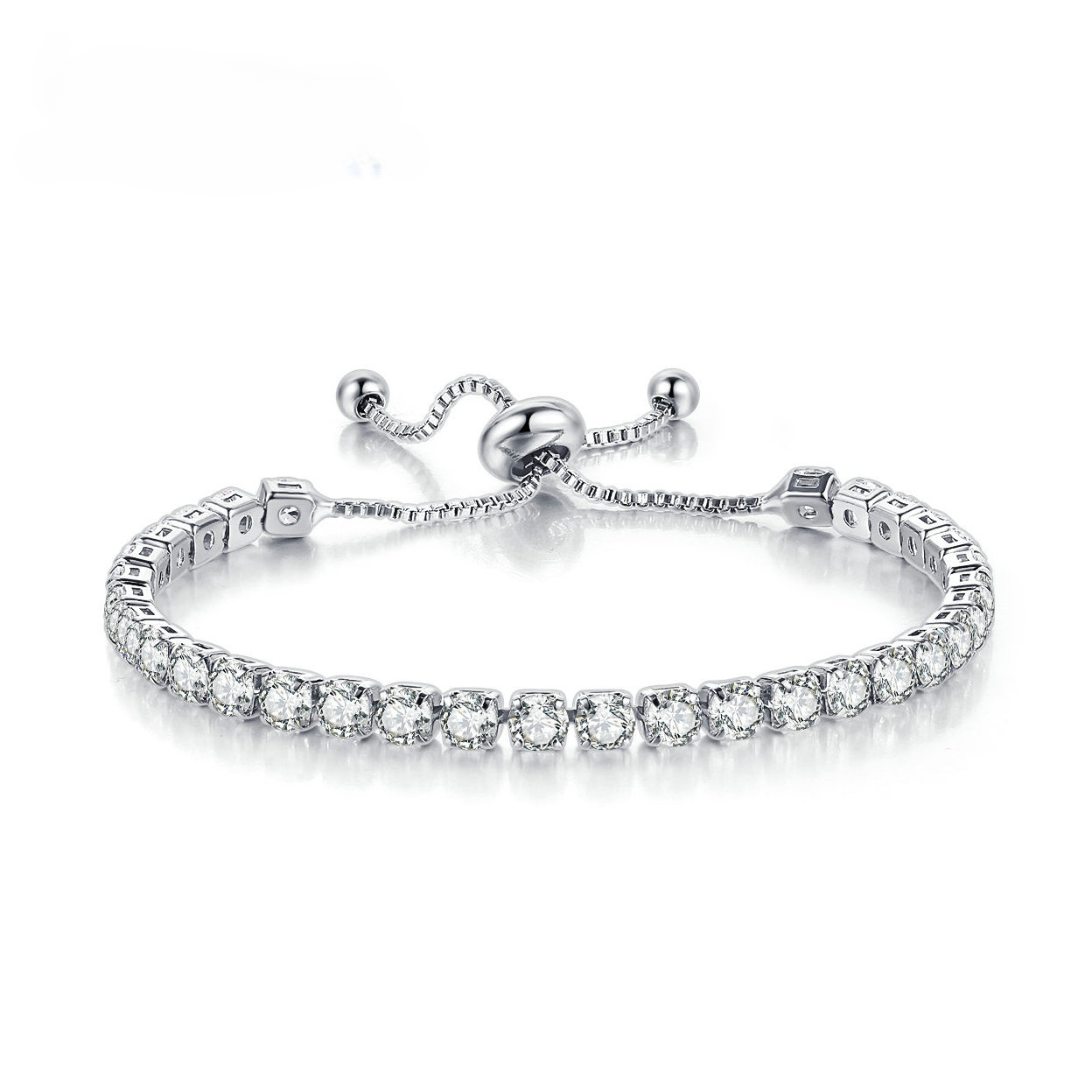 Venta al por mayor Pulsera ajustable de diamantes de una sola fila de cobre al por mayor