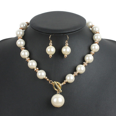 Wholesale Diamond Imitation Pearl Earrings Necklace Jewelry Set