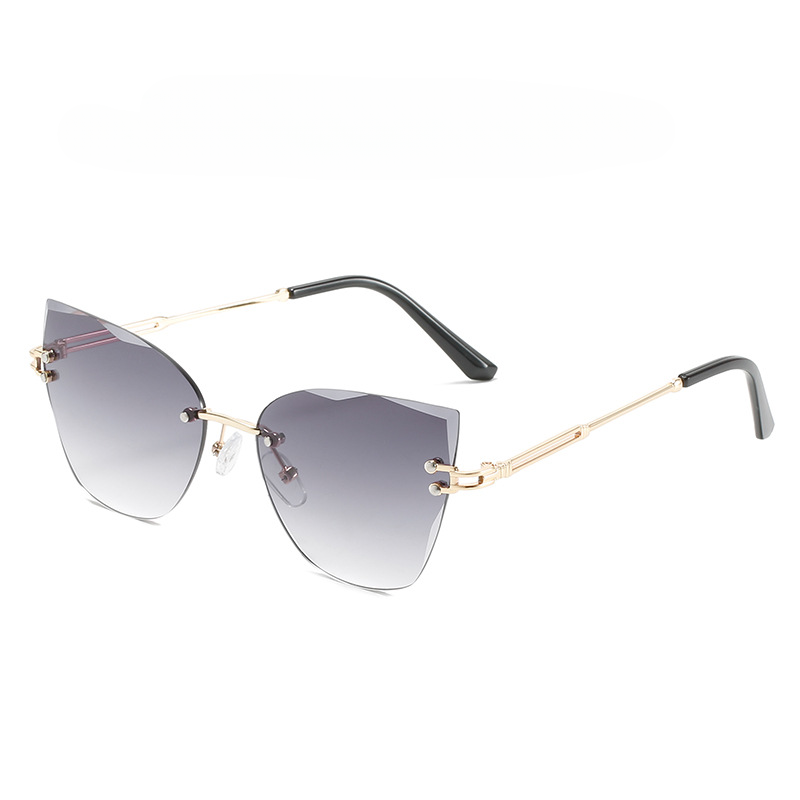 Wholesale PC Cat Eye Rimless Metal Sunglasses
