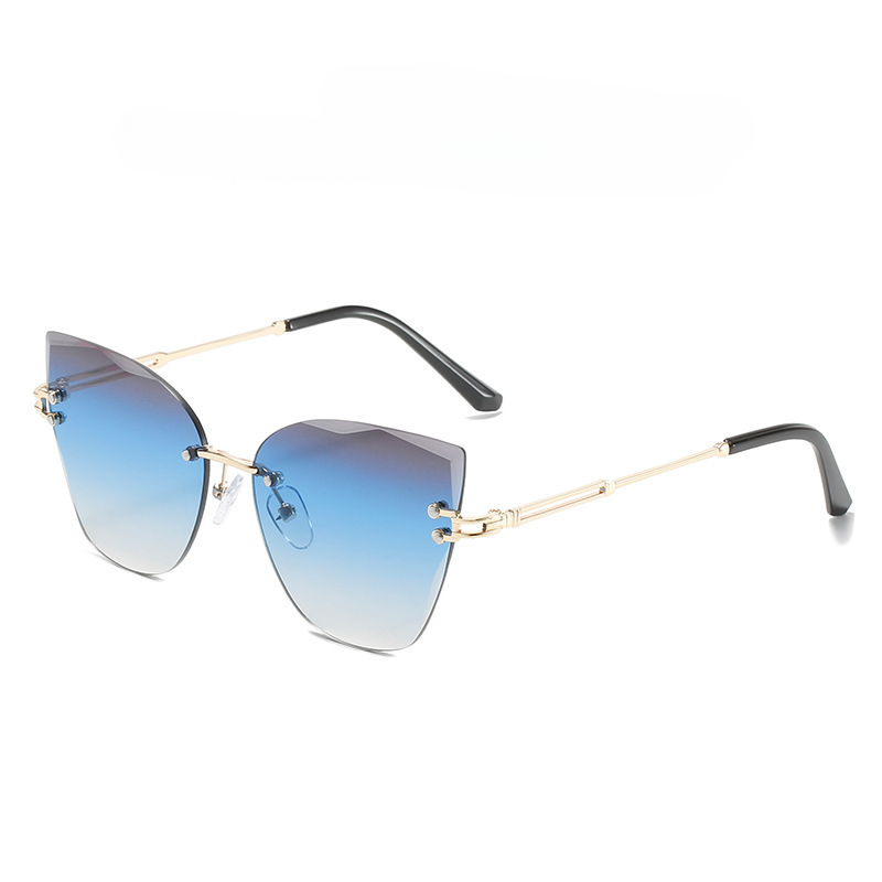 Wholesale PC Cat Eye Rimless Metal Sunglasses
