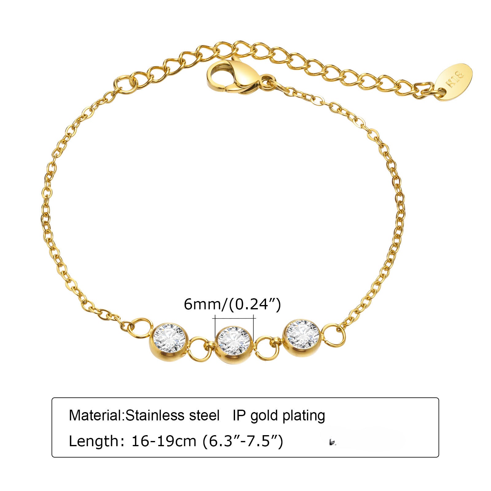 Brazalete ajustable de circón de acero inoxidable al por mayor