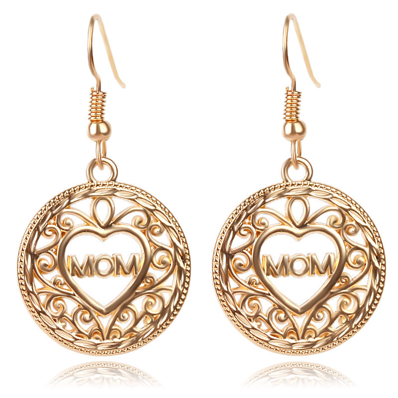 Wholesale Mother's Day Heart Letter MOM Alloy Earrings