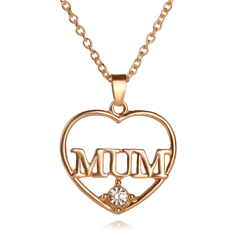 Wholesale Alloy Mother's Day Gift MuM Hollow Diamond Heart Necklace