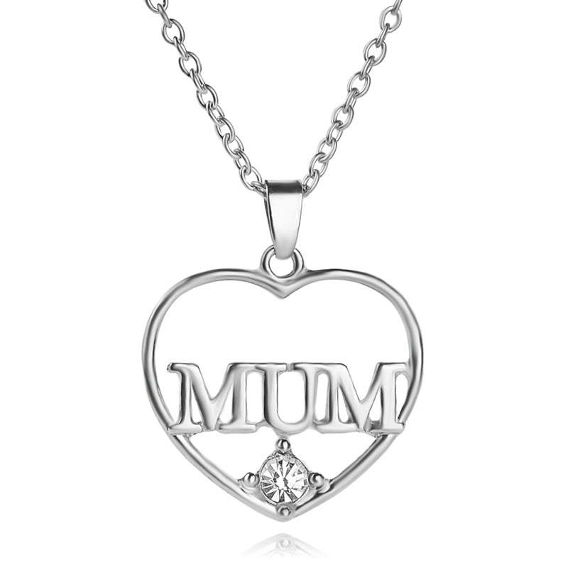 Wholesale Alloy Mother's Day Gift MuM Hollow Diamond Heart Necklace