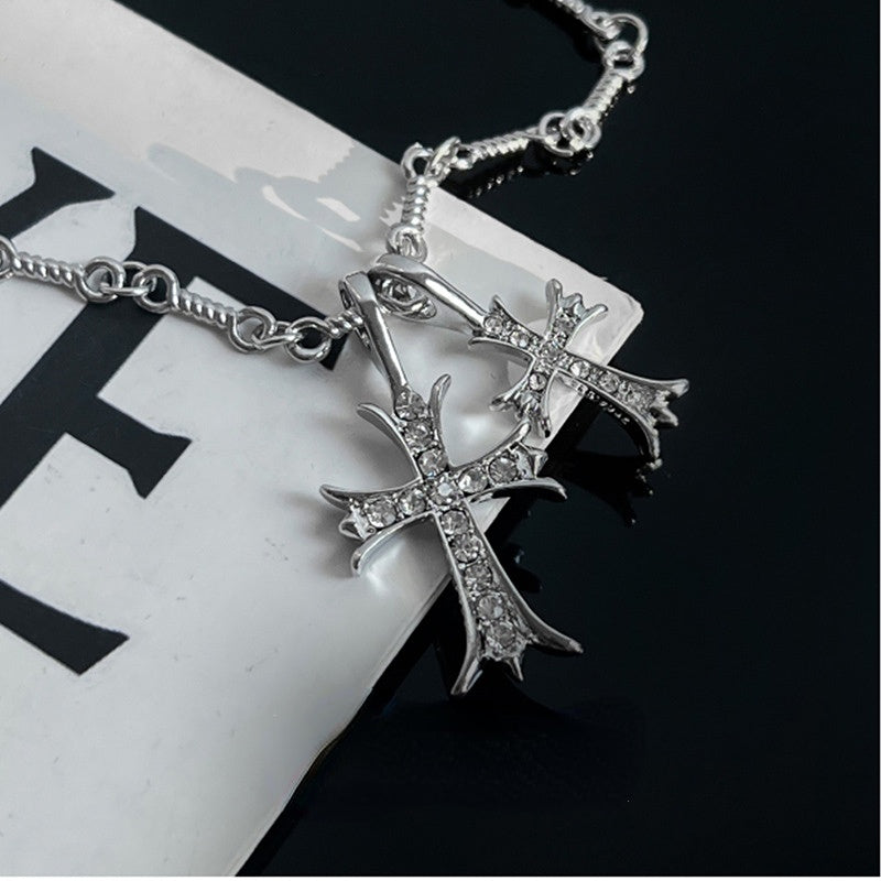 Venta al por mayor Collar de diamantes lleno de cruz de aleación