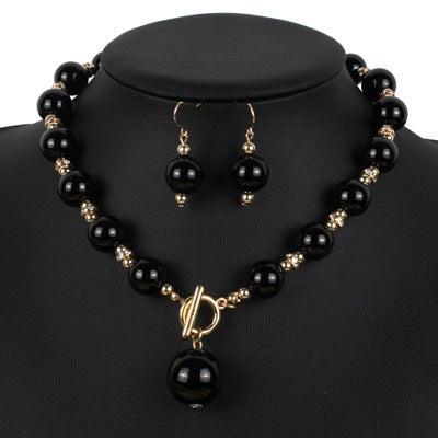 Wholesale Diamond Imitation Pearl Earrings Necklace Jewelry Set