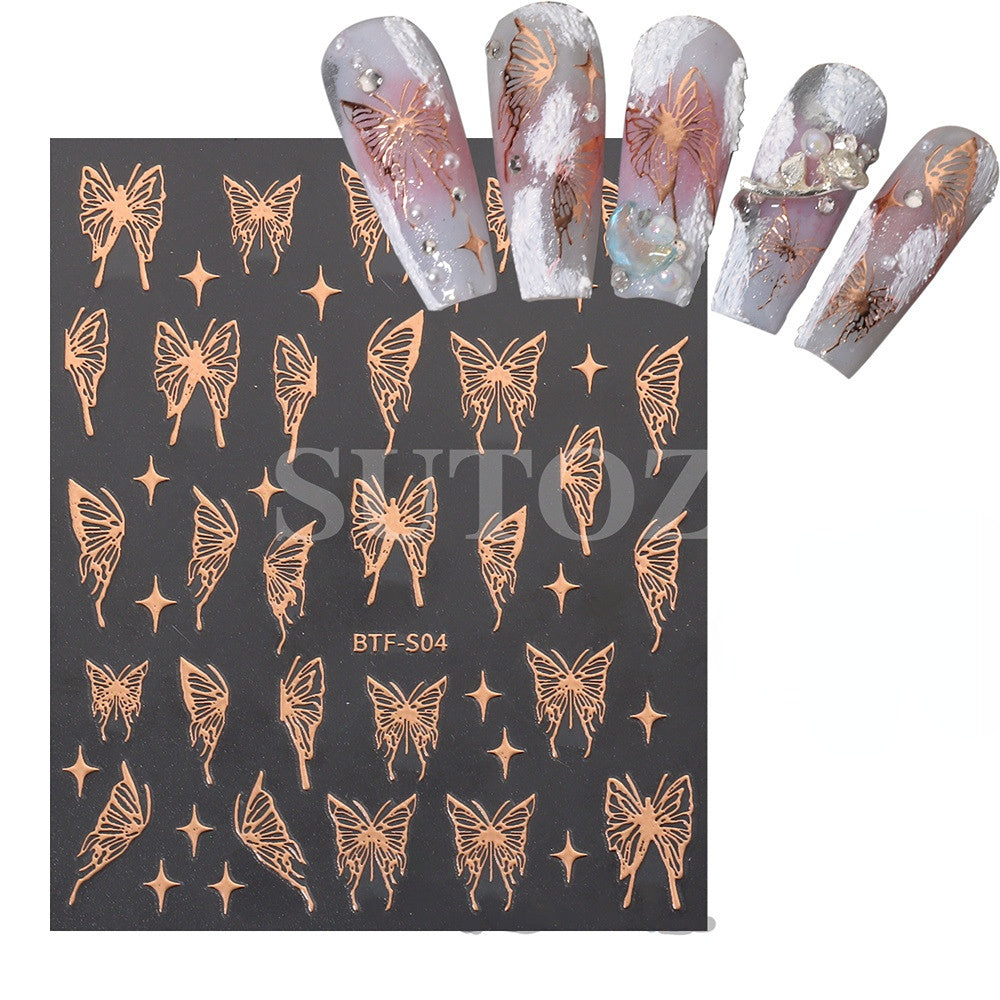 Wholesale Liquid Metal Butterfly Plastic Nail Stickers