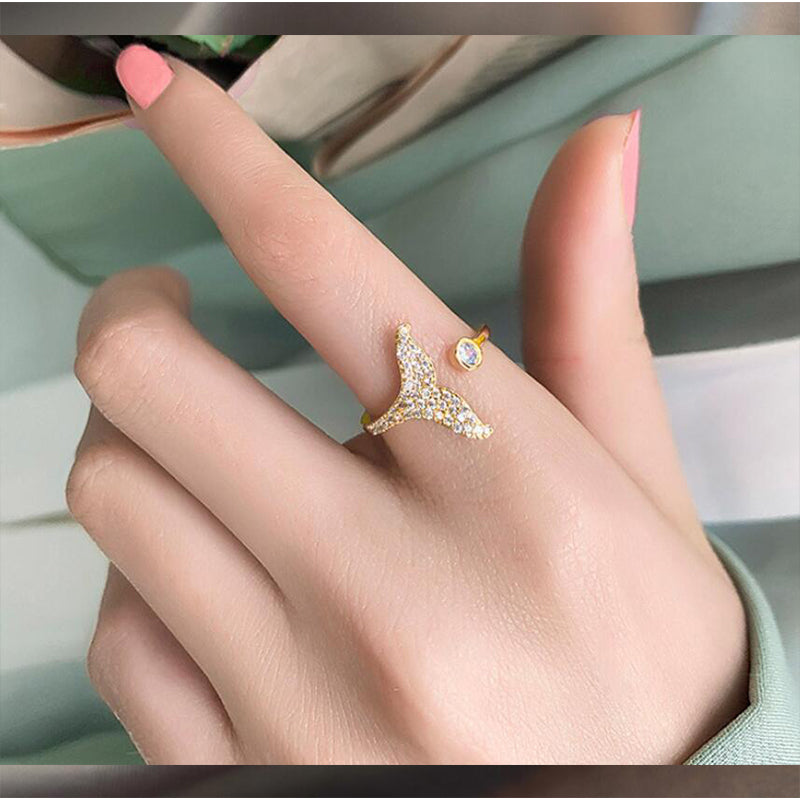 Wholesale Ring Alloy Flash Diamond Fish Tail Adjustable OLY-RS-SD001