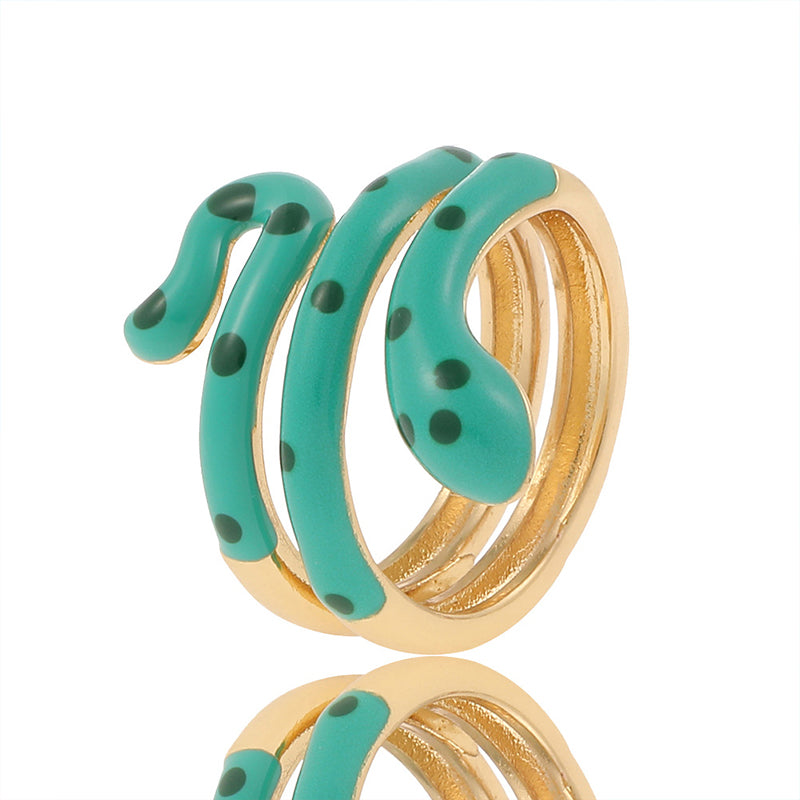 Wholesale Ring Copper Plated Real Gold Snake Enamel Adjustable OLY-RS-HX001