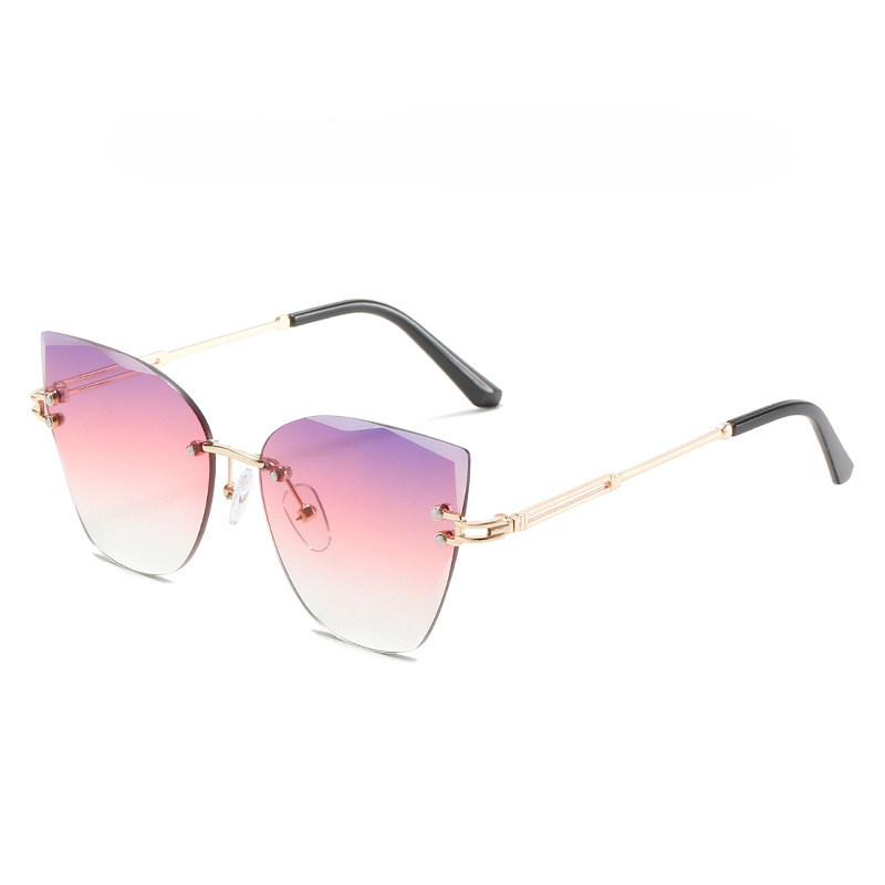 Wholesale PC Cat Eye Rimless Metal Sunglasses