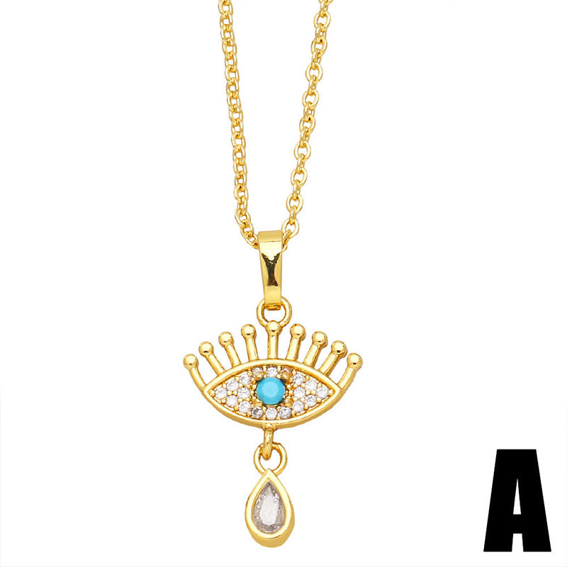 Venta al por mayor Collar Cobre 18K Oro Zircon Mariposa Diablo Ojo OLY-NE-AS008