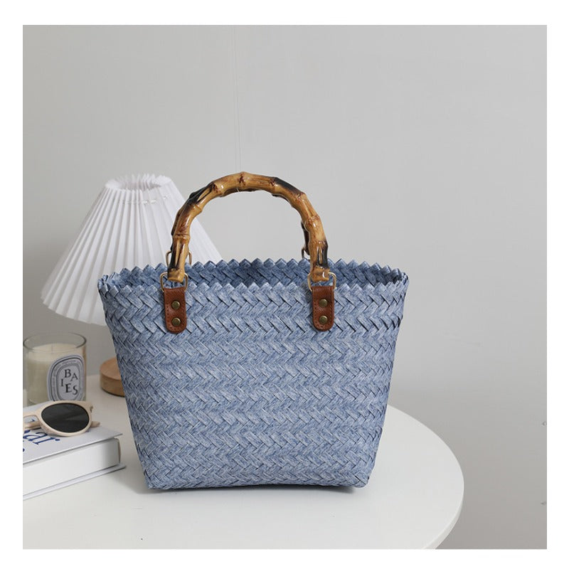 卸売レトロフランスの大容量わら織バッグ