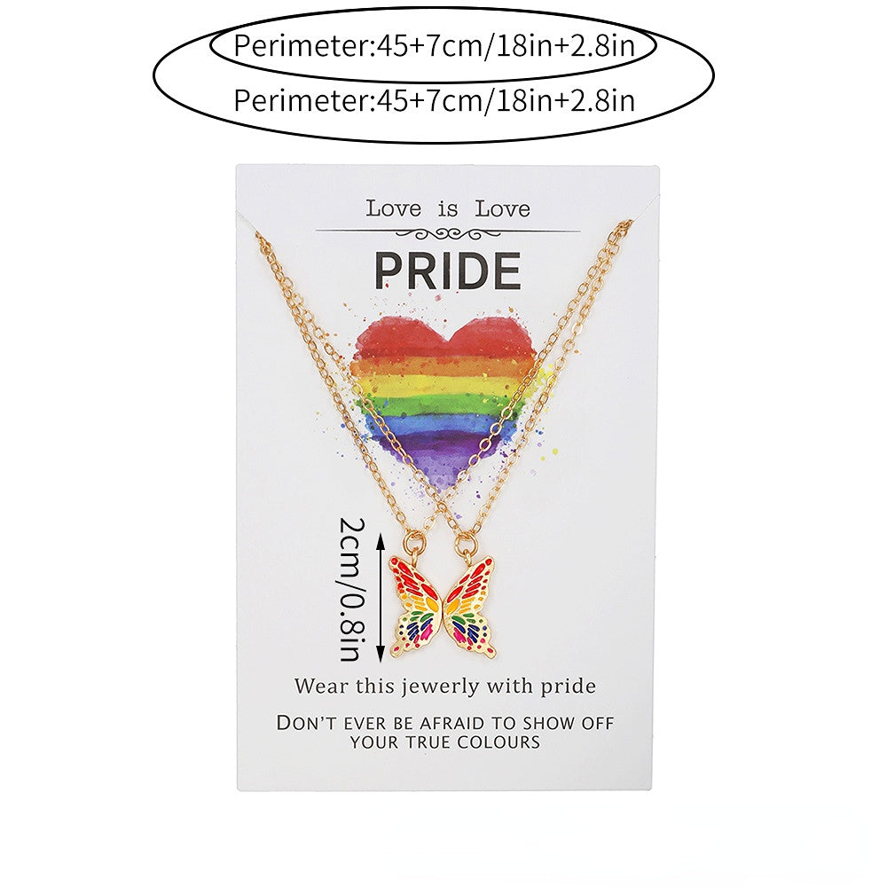 Collares de mariposa de color arcoíris de aleación al por mayor 2 uds.