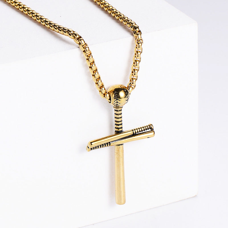 Wholesale Necklace Electroplated Stainless Steel Baseball Cross OLY-NE-AIMILUO001
