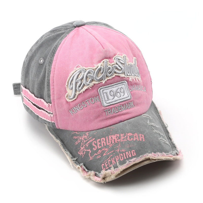 Wholesale Cotton Washed Old Letter Embroidery Ripped Cap