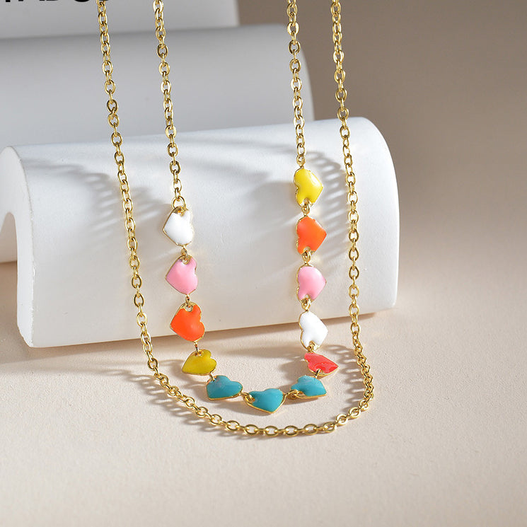 Venta al por mayor Collar de doble capa de amor de aceite de acero inoxidable