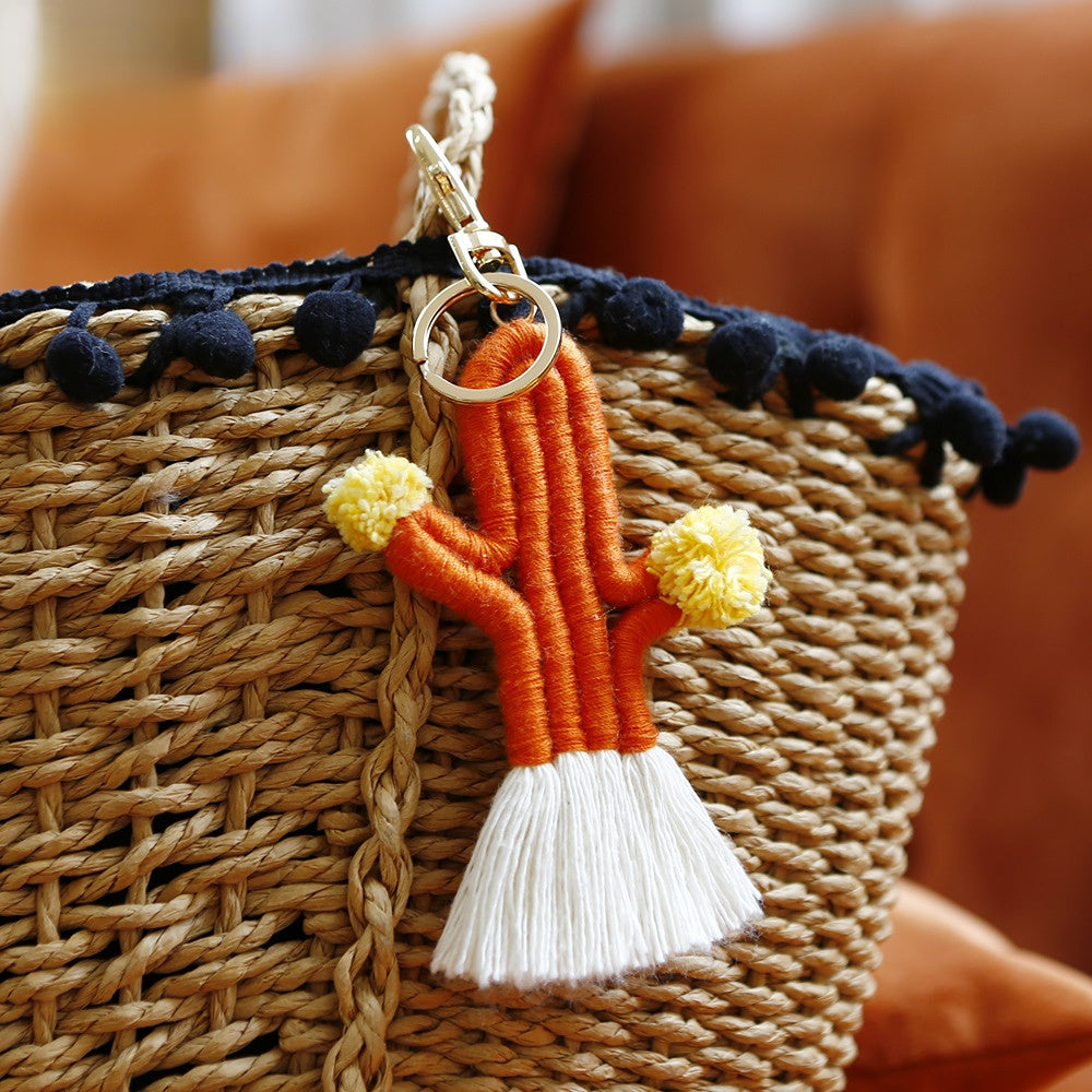 Wholesale hand woven Bohemian cactus keychain