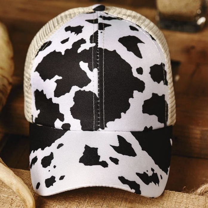 Wholesale Cotton Printed Crossover Ponytail Mesh Baseball Caps