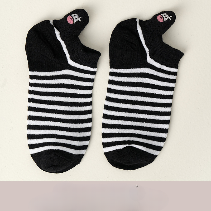 Wholesale Milk Cow Embroidered Striped Cotton Boat Sock