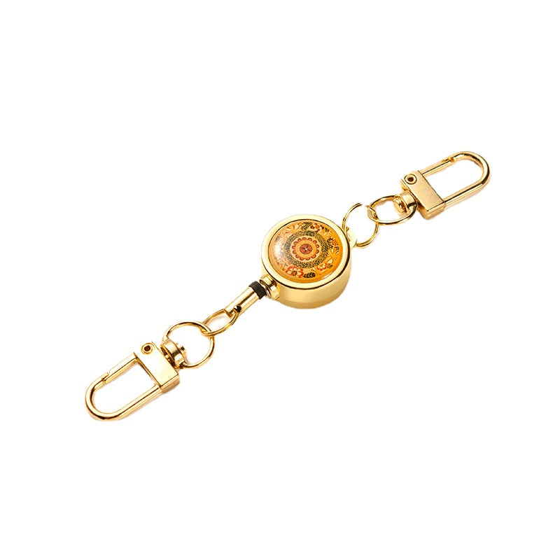 Wholesale Metal Flower Crystal Retractable Breast Tag Pull Button Keychain