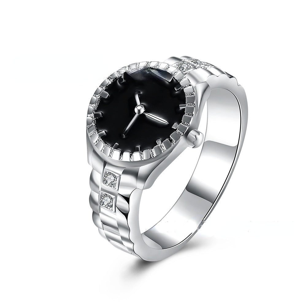Wholesale Silver Plated Watch Shape Diamond Alloy Rings