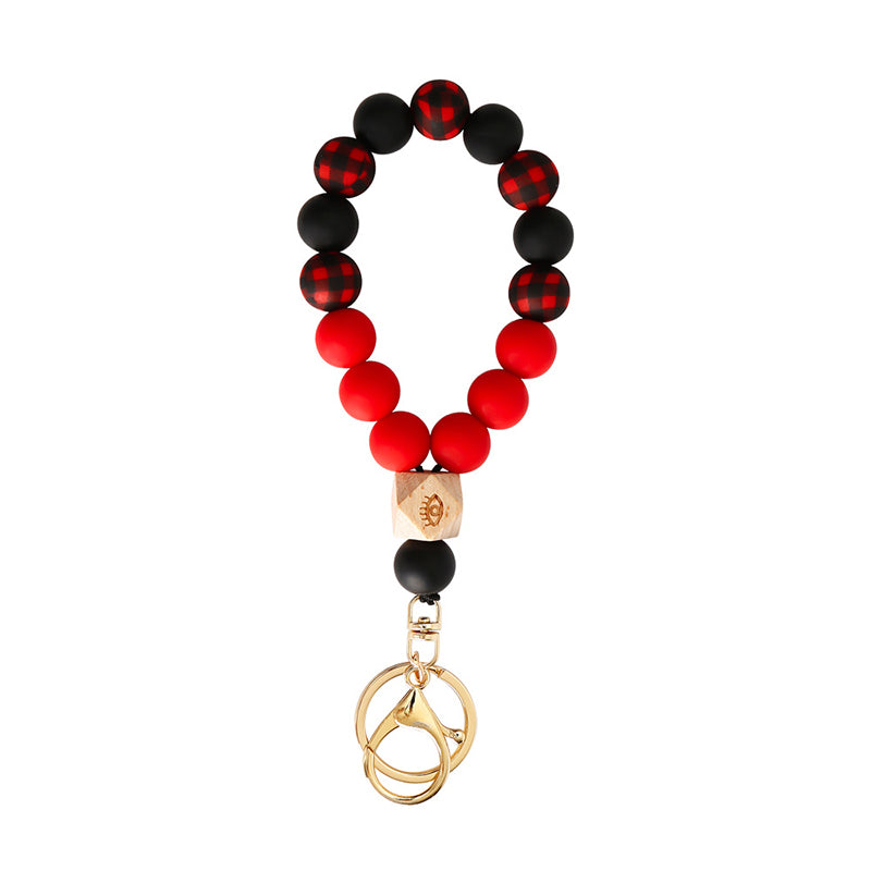 Wholesale Silicone Wooden Beads Bracelet Keychain Pendant Retro Beech Beads OLY-KC-JM006