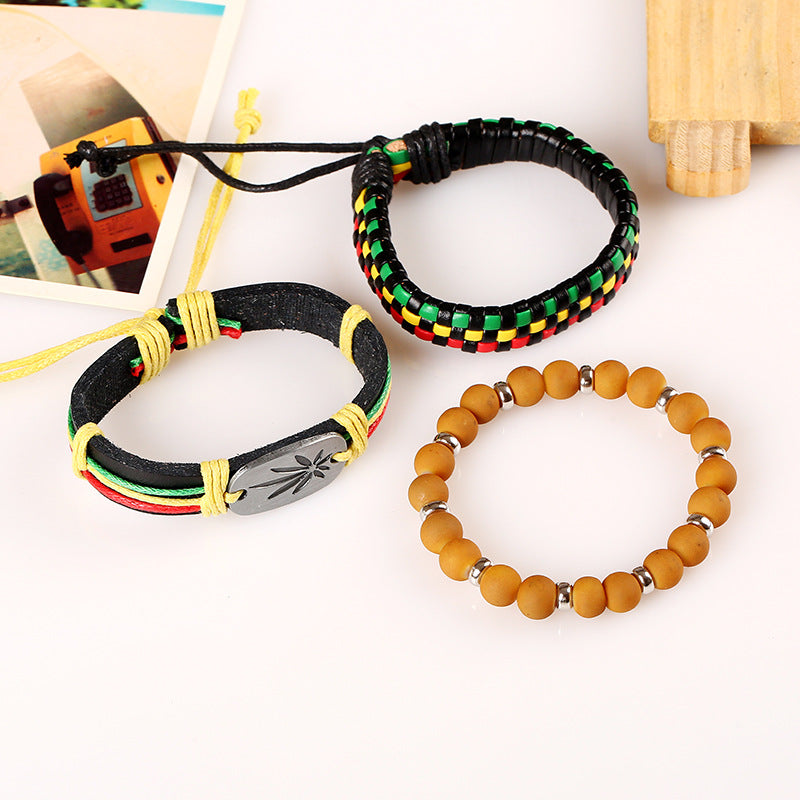 Wholesale Hip Hop Style Beaded Leather Bracelet