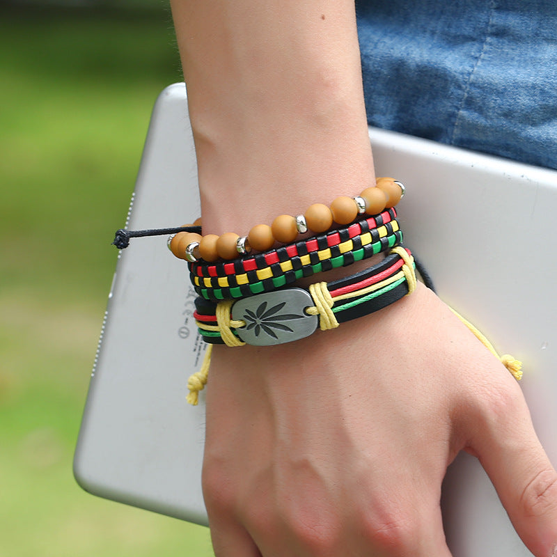 Wholesale Hip Hop Style Beaded Leather Bracelet