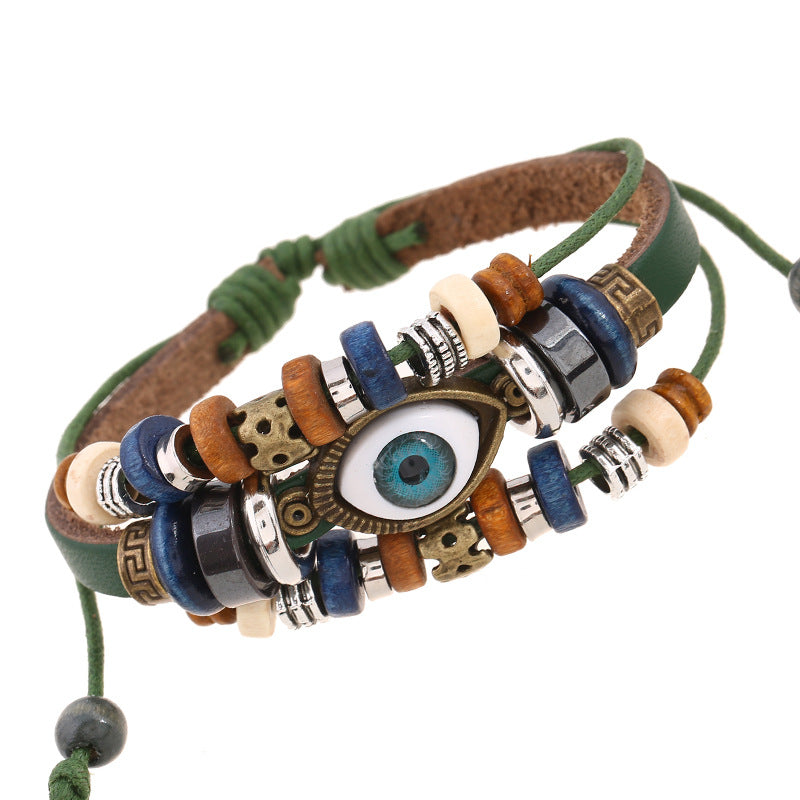 Pulsera de cuero con cuentas de ojos al por mayor