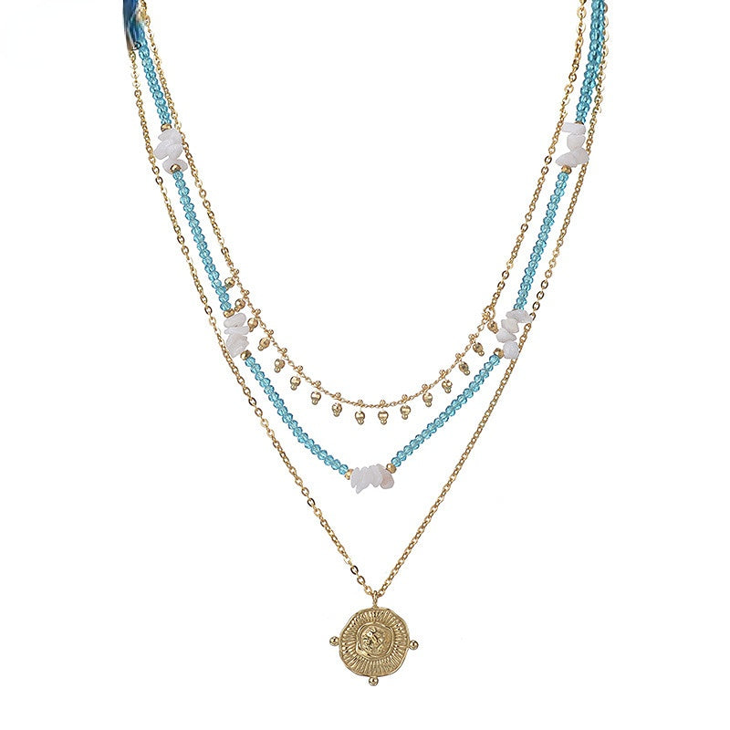 Wholesale Titanium Steel Irregular Round -brand Pendant Three -layer Necklace