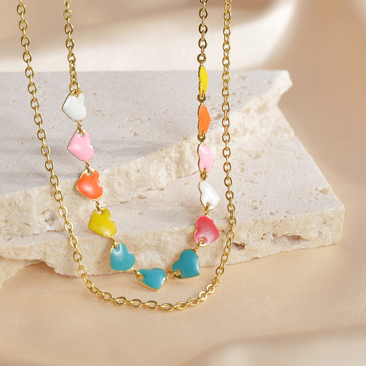 Venta al por mayor Collar de doble capa de amor de aceite de acero inoxidable