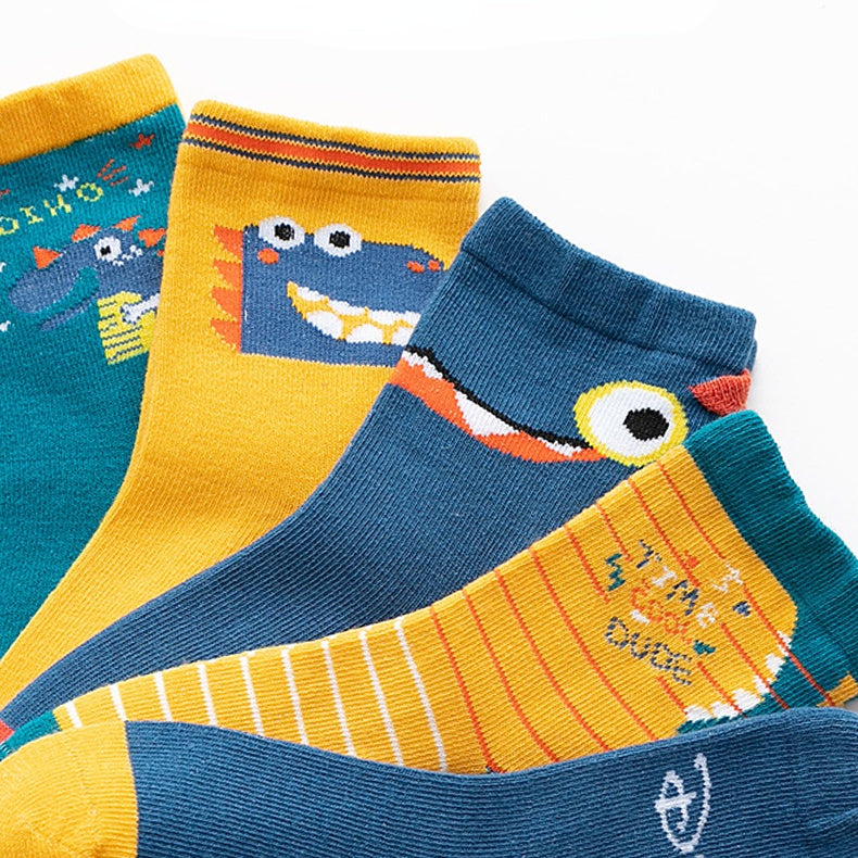 Venta al por mayor de calcetines de algodón para niños Calcetines de dinosaurios de dibujos animados