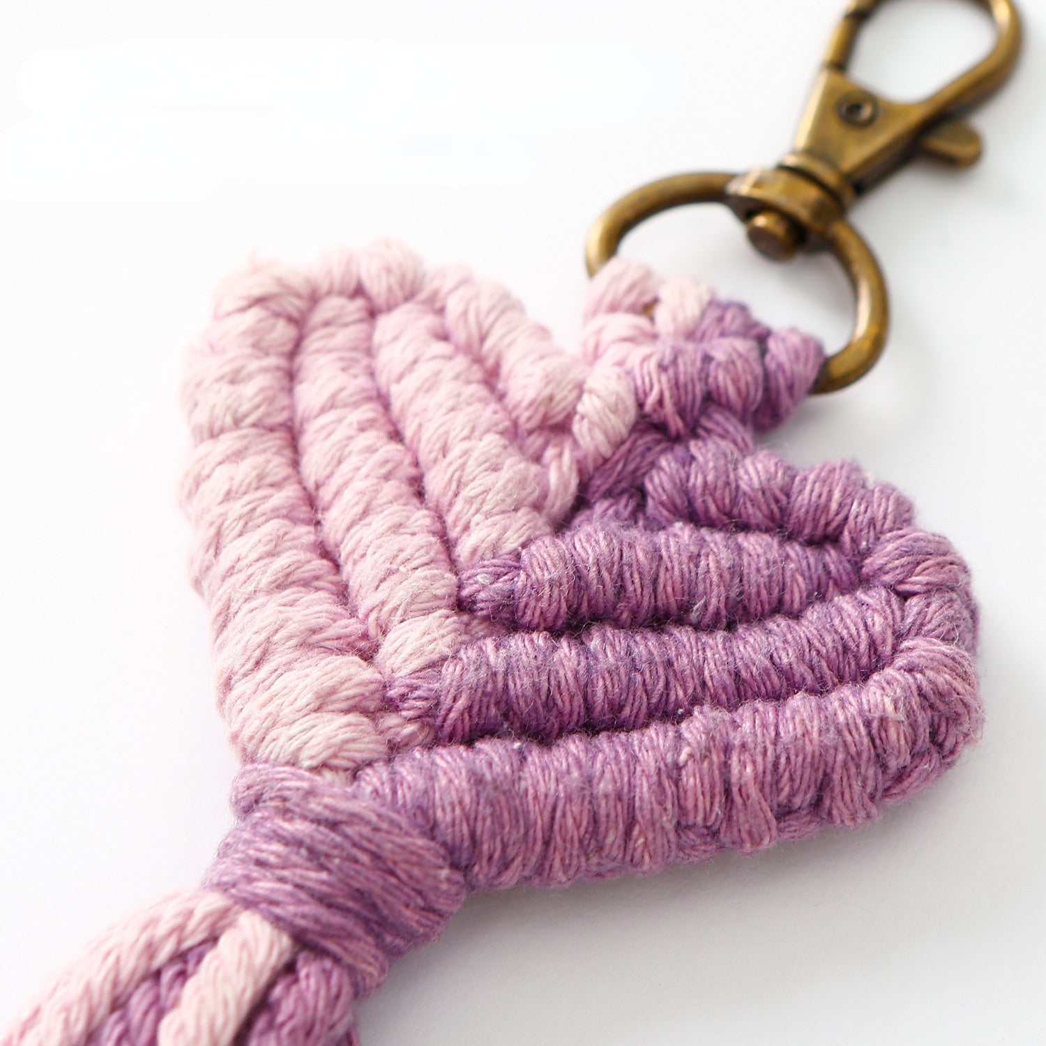 Llavero tejido a mano al por mayor del acollador de la cuerda del algodón de la forma del corazón