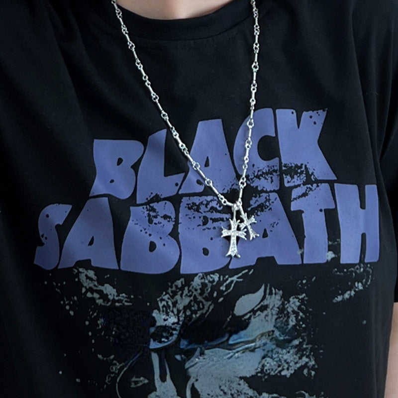 Venta al por mayor Collar de diamantes lleno de cruz de aleación