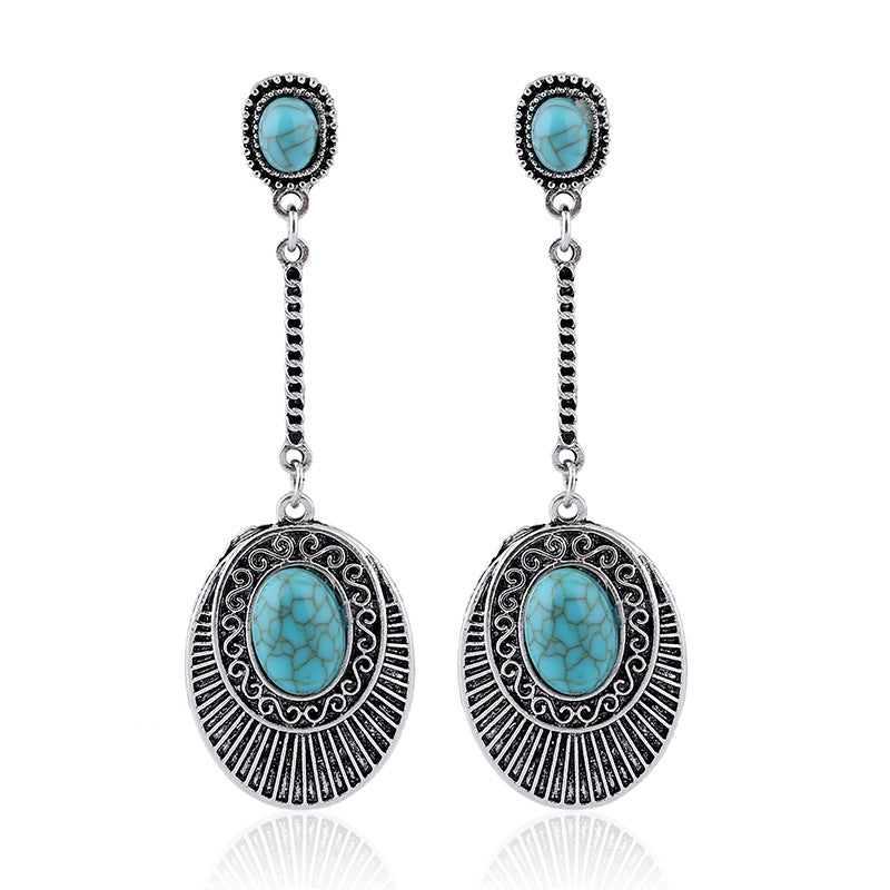Wholesale Vintage Long Turquoise Alloy Ear Studs