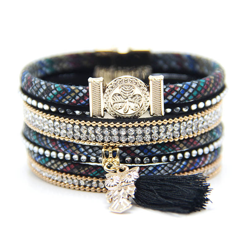 Wholesale Bohemian Owl Leather Bracelet
