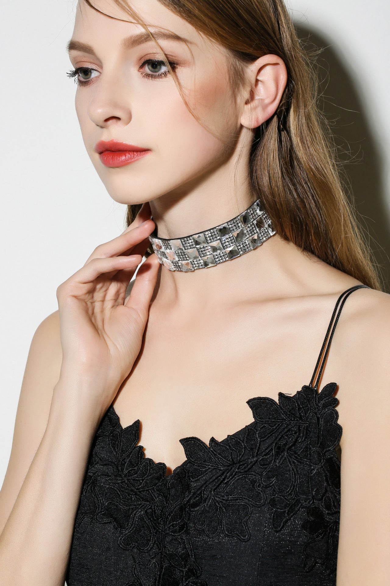 Wholesale Exaggerated Square Diamond Faux Suede Necklaces