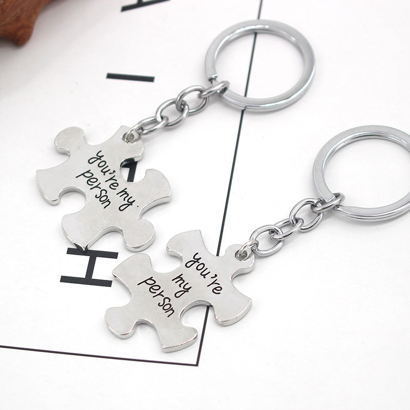 Wholesale Alphabet Puzzle Couple Zinc Alloy Keychain