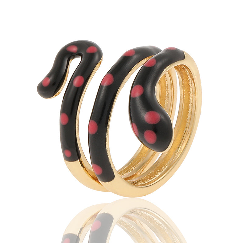 Wholesale Ring Copper Plated Real Gold Snake Enamel Adjustable OLY-RS-HX001
