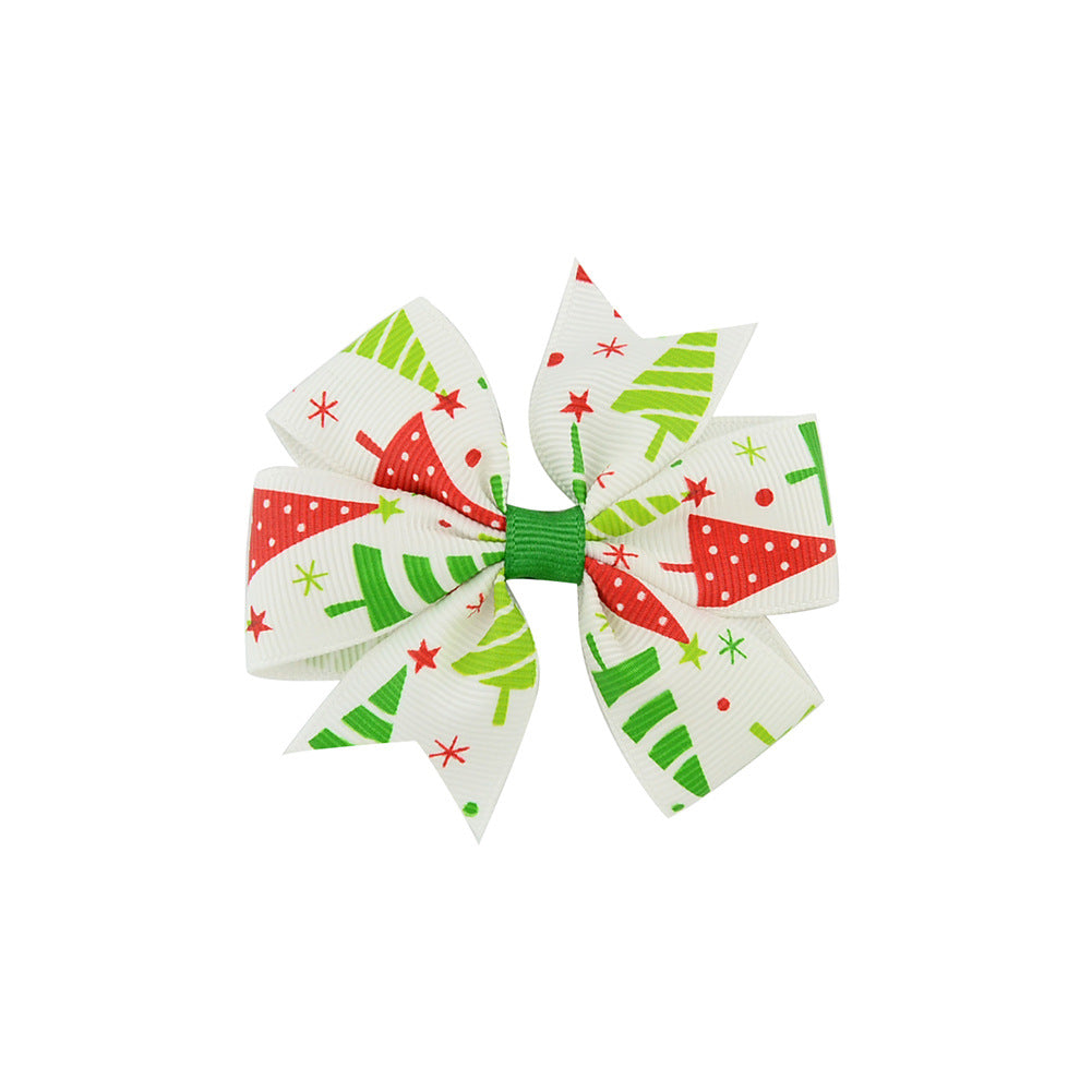 Wholesale New Christmas Ribbed Rib with Six Ears Bow Fabric Children's Hair Clips