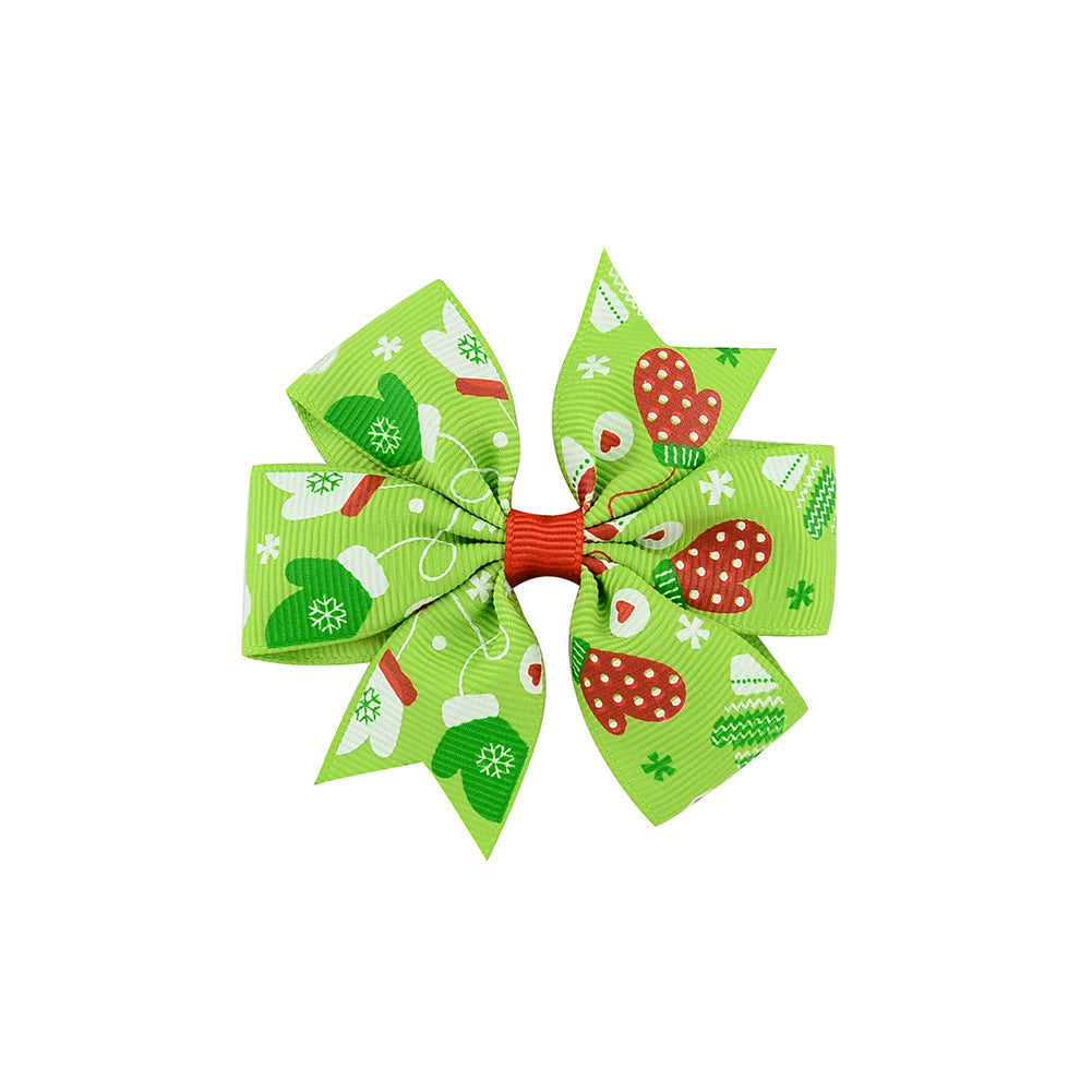 Wholesale New Christmas Ribbed Rib with Six Ears Bow Fabric Children's Hair Clips