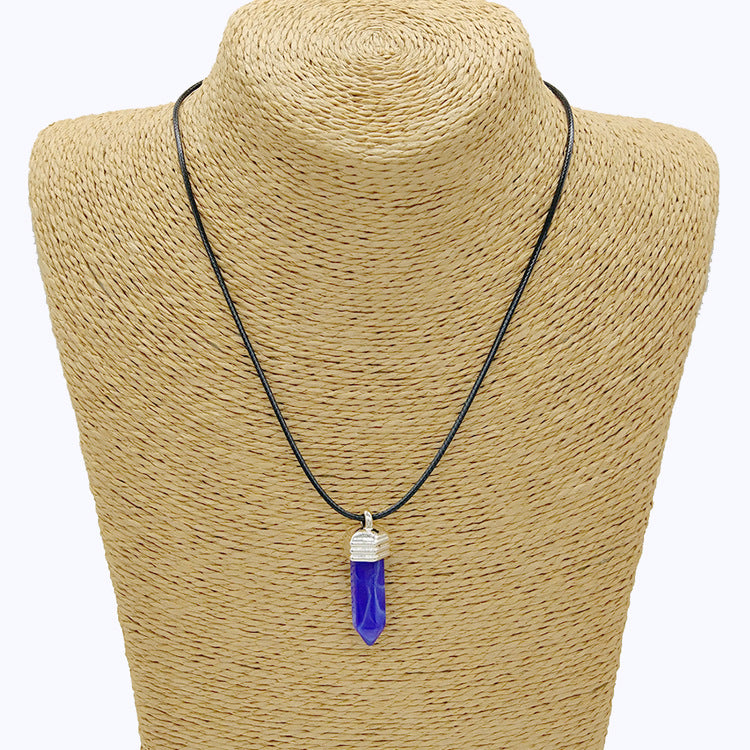 Wholesale Pendant Leather Cord Hexagon Pillar Resin Necklaces