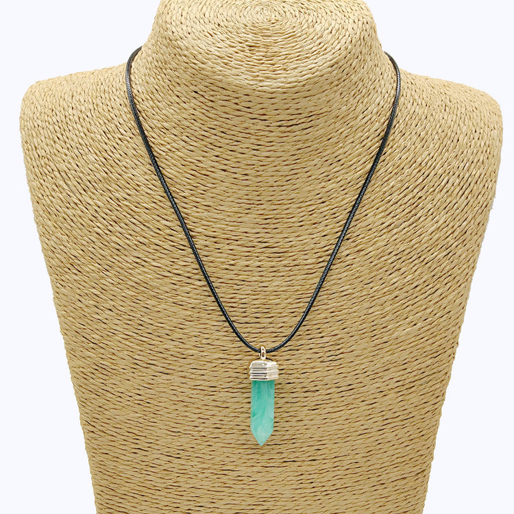 Wholesale Pendant Leather Cord Hexagon Pillar Resin Necklaces