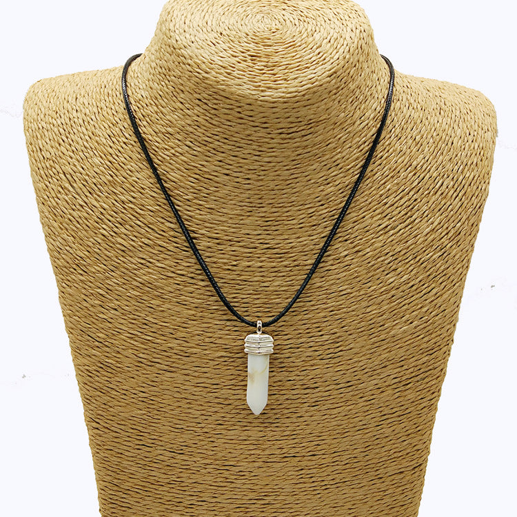 Wholesale Pendant Leather Cord Hexagon Pillar Resin Necklaces