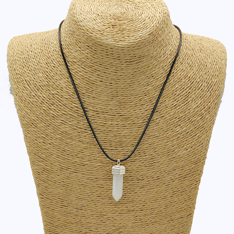 Wholesale Pendant Leather Cord Hexagon Pillar Resin Necklaces